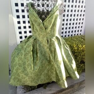 Retro Stage 40's Cocktail Festive Brocad-ish Pleated Circle Pocketed Dress XL